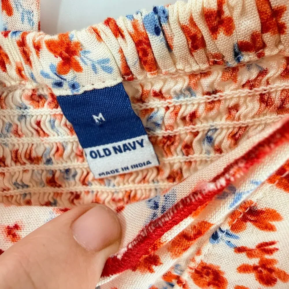 Old Navy Floral Babydoll Top Red Blue Medium Cottagecore Coastal Summer